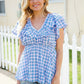 Hello Beautiful Blue Plaid V Neck Ruffle Elastic Babydoll Top - DAVERRI FASHIONS