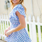Hello Beautiful Blue Plaid V Neck Ruffle Elastic Babydoll Top - DAVERRI FASHIONS