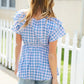Hello Beautiful Blue Plaid V Neck Ruffle Elastic Babydoll Top - DAVERRI FASHIONS
