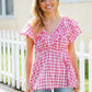 Hello Beautiful Fuchsia Plaid V Neck Ruffle Elastic Babydoll Top - DAVERRI FASHIONS