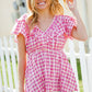 Hello Beautiful Fuchsia Plaid V Neck Ruffle Elastic Babydoll Top - DAVERRI FASHIONS