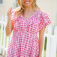 Hello Beautiful Fuchsia Plaid V Neck Ruffle Elastic Babydoll Top - DAVERRI FASHIONS