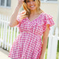 Hello Beautiful Fuchsia Plaid V Neck Ruffle Elastic Babydoll Top - DAVERRI FASHIONS
