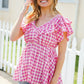 Hello Beautiful Fuchsia Plaid V Neck Ruffle Elastic Babydoll Top - DAVERRI FASHIONS