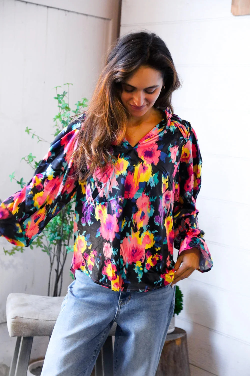 Bold and Blooming Bubble Sleeve Woven Blouse | Daverri Fashions