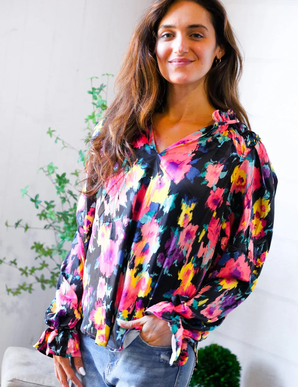 Bold and Blooming Bubble Sleeve Woven Blouse | Daverri Fashions