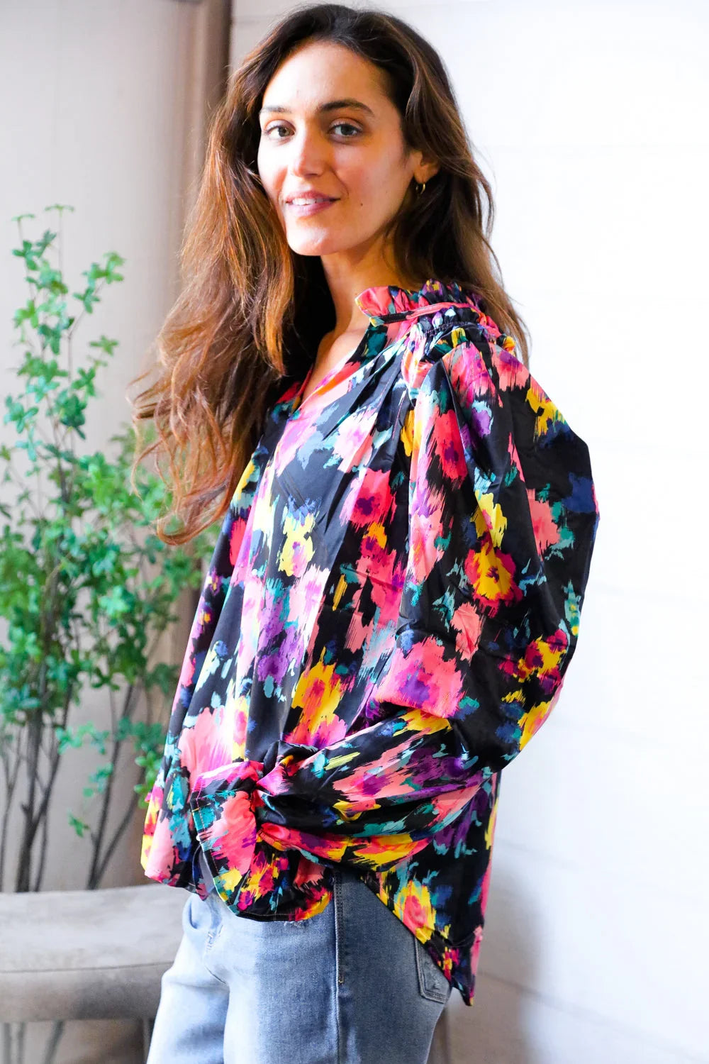 Bold and Blooming Bubble Sleeve Woven Blouse | Daverri Fashions