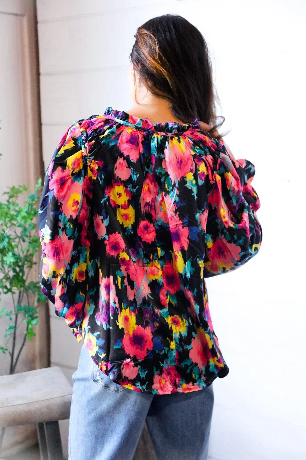 Bold and Blooming Bubble Sleeve Woven Blouse | Daverri Fashions