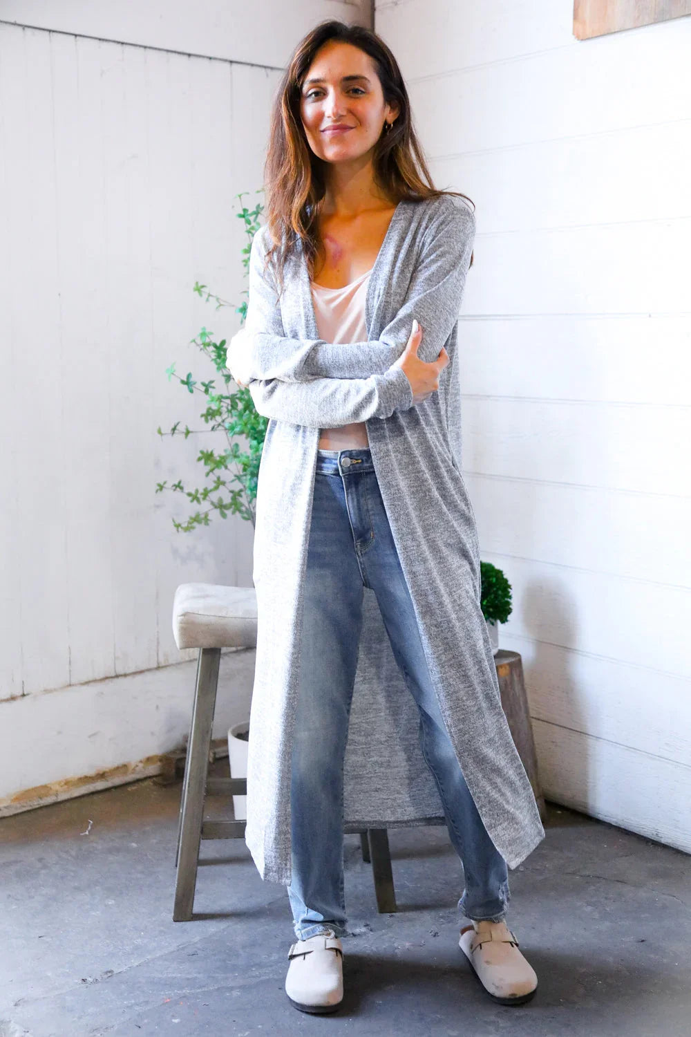 Cool Mornings Grey Open Duster Cardigan | Daverri Fashions