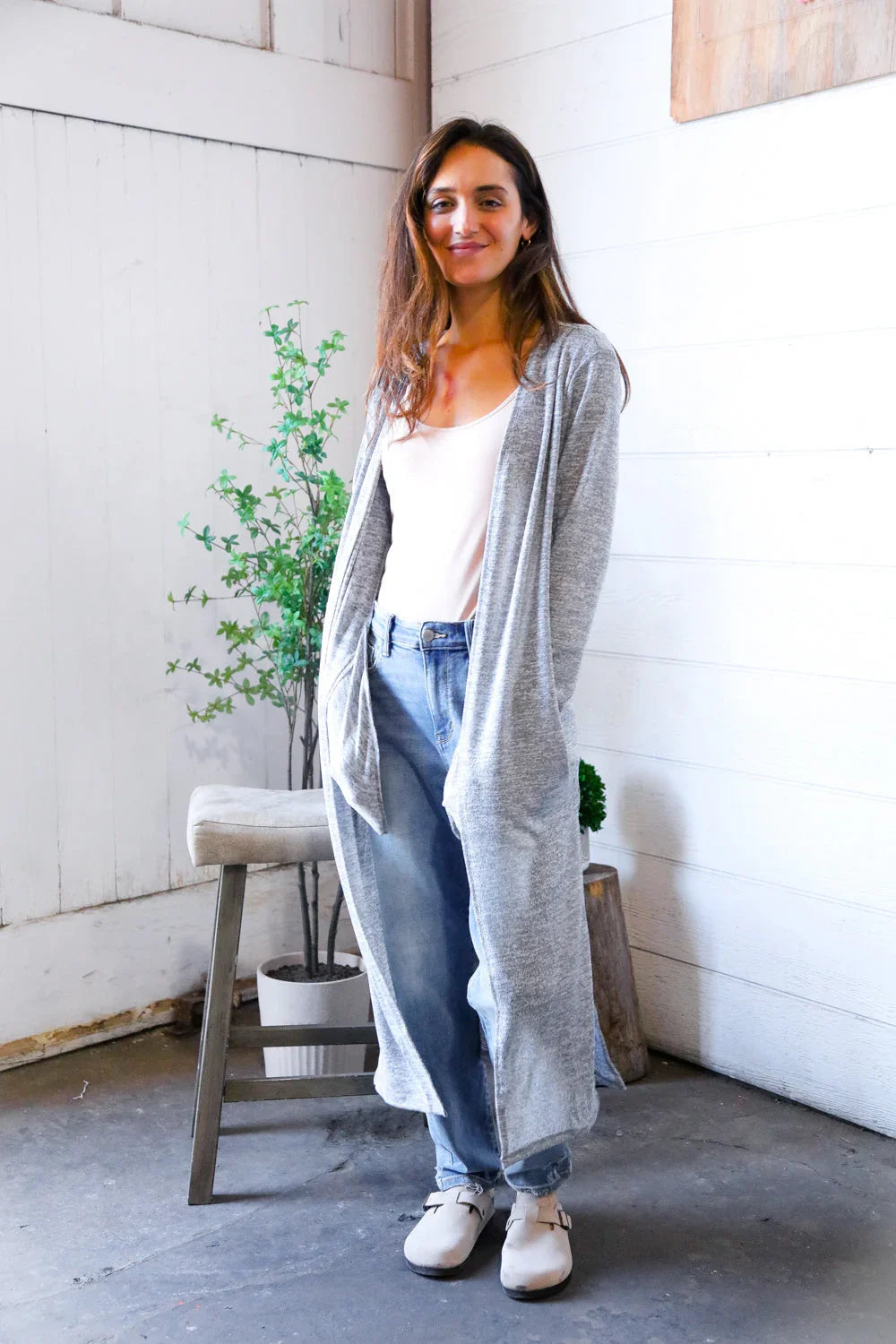 Cool Mornings Grey Open Duster Cardigan | Daverri Fashions
