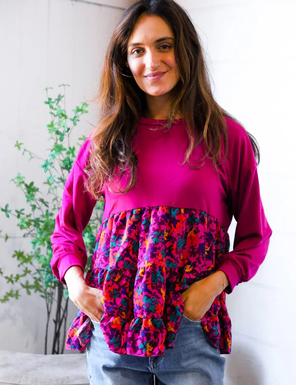 Fuchsia Fizz Drop Shoulder Babydoll Blouse | Daverri Fashions