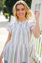 Easy To Love Lavender Stripe Double Ruffle Sleeve Tiered Top | 07-01-25 Summer Sale Daverri Fashions