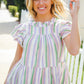 Easy To Love Lavender Stripe Double Ruffle Sleeve Tiered Top - DAVERRI FASHIONS