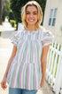 Easy To Love Lavender Stripe Double Ruffle Sleeve Tiered Top - DAVERRI FASHIONS