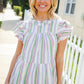 Easy To Love Lavender Stripe Double Ruffle Sleeve Tiered Top - DAVERRI FASHIONS