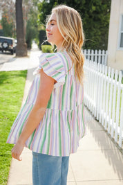 Easy To Love Lavender Stripe Double Ruffle Sleeve Tiered Top | 07-01-25 Summer Sale Daverri Fashions