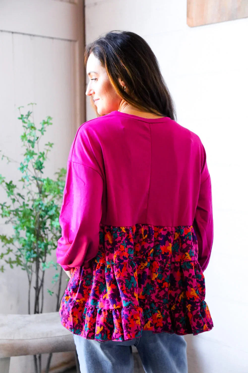 Fuchsia Fizz Drop Shoulder Babydoll Blouse | Daverri Fashions