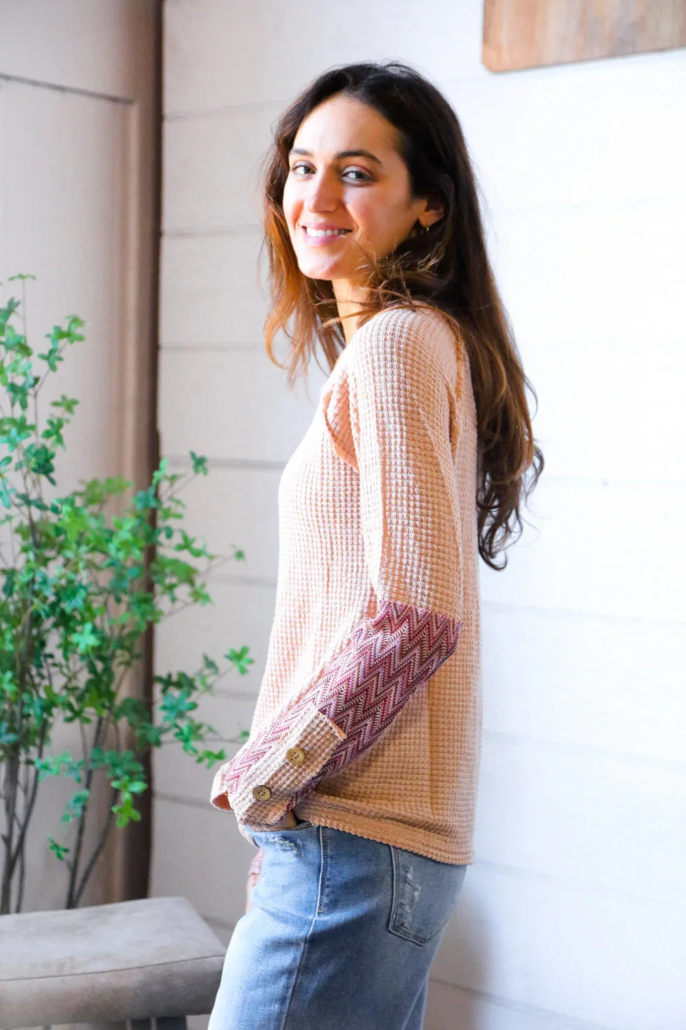 Zigzag Charm Blush Thermal Long Sleeve | Daverri Fashions