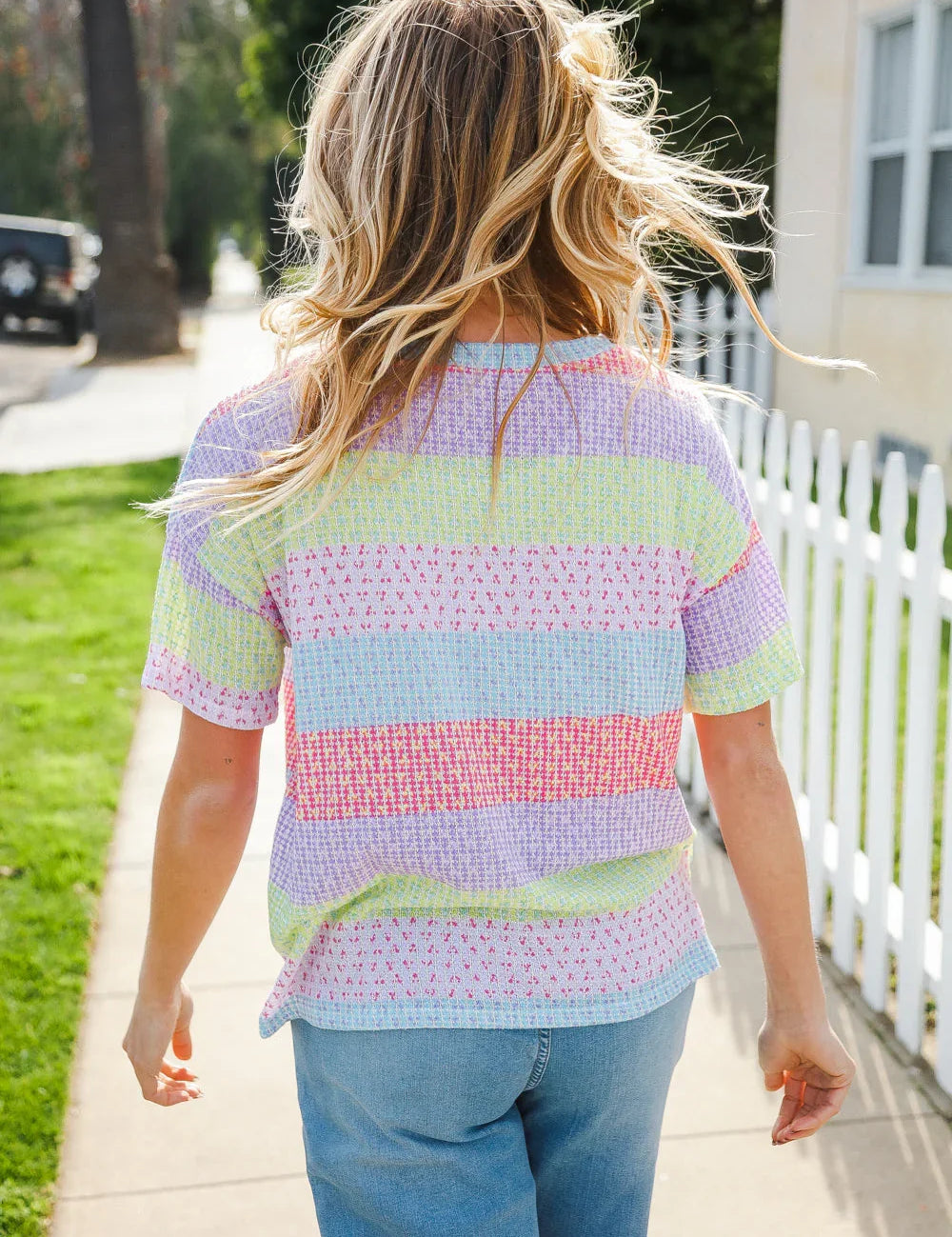 Find Love Lavender & Pink Striped Textured Waffle Knit Top | Daverri Fashions