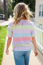 Find Love Lavender & Pink Striped Textured Waffle Knit Top | Daverri Fashions