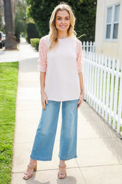 Adorable You Peach French Terry Lace Sleeve Top | Daverri Fashions