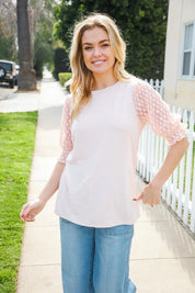 Adorable You Peach French Terry Lace Sleeve Top | Daverri Fashions