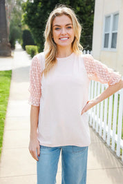 Adorable You Peach French Terry Lace Sleeve Top | Daverri Fashions