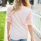 Adorable You Peach French Terry Lace Sleeve Top - DAVERRI FASHIONS
