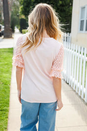 Adorable You Peach French Terry Lace Sleeve Top | Daverri Fashions