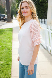 Adorable You Peach French Terry Lace Sleeve Top | Daverri Fashions