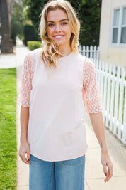 Adorable You Peach French Terry Lace Sleeve Top | Daverri Fashions