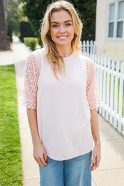 Adorable You Peach French Terry Lace Sleeve Top | Daverri Fashions