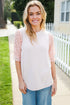 Adorable You Peach French Terry Lace Sleeve Top - DAVERRI FASHIONS