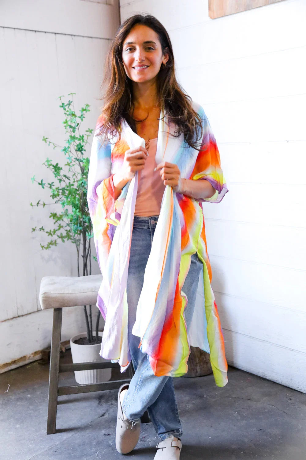 Caught in Technicolor Open Kimono | Daverri Fashions