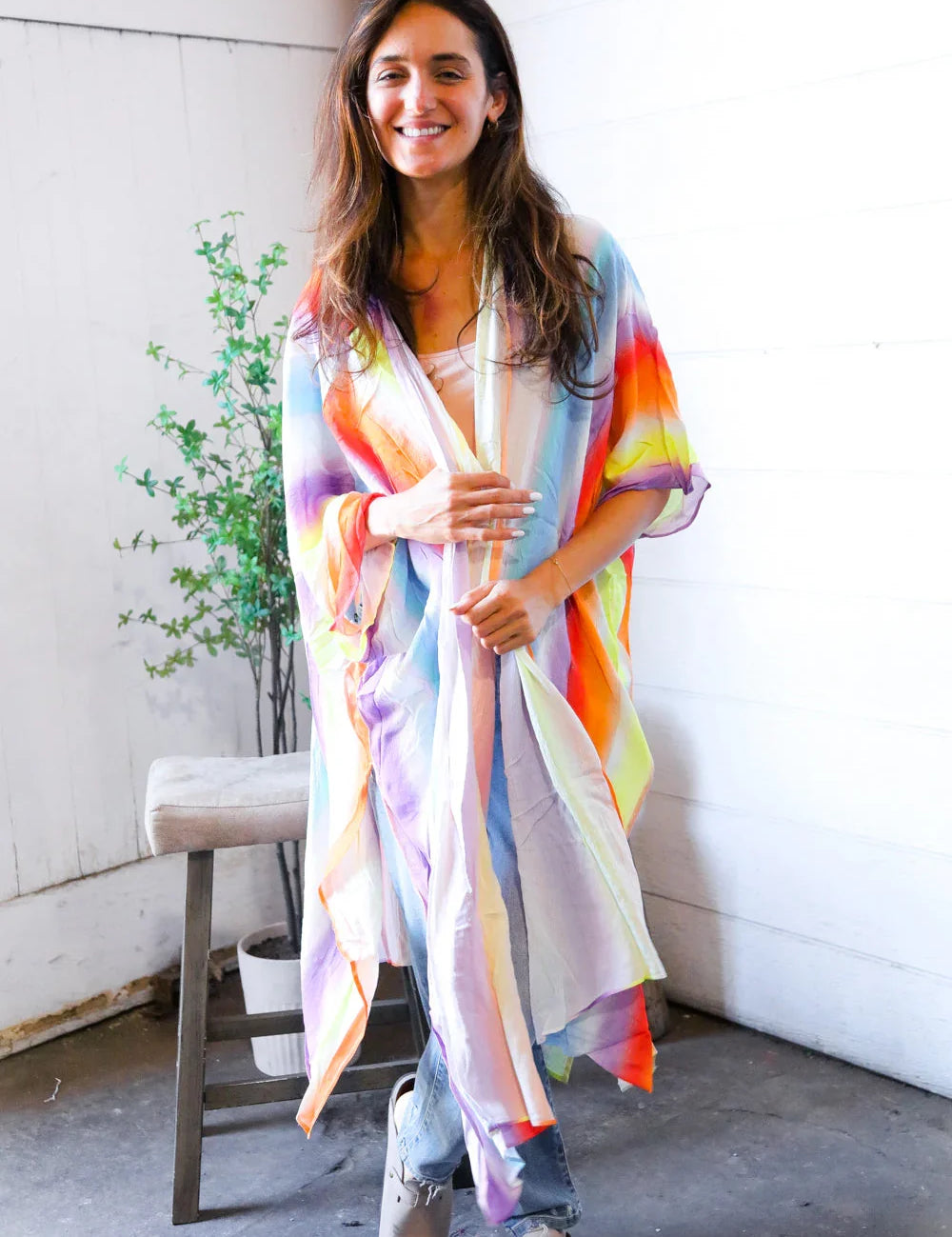 Caught in Technicolor Open Kimono | Daverri Fashions