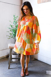 Harvest Patchwork Dreams Thermal Babydoll Bubble Dress | Daverri Fashions