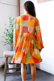 Harvest Patchwork Dreams Thermal Babydoll Bubble Dress | Daverri Fashions