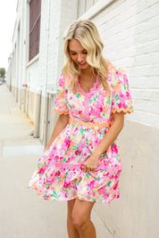 Beautiful You Rose Floral Print Ric Rack Trim Babydoll Dress | Daverri Fashions