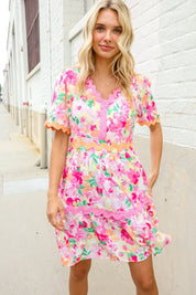 Beautiful You Rose Floral Print Ric Rack Trim Babydoll Dress | Daverri Fashions