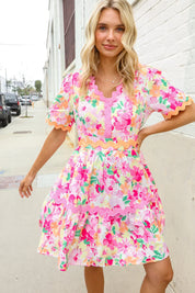 Beautiful You Rose Floral Print Ric Rack Trim Babydoll Dress | Daverri Fashions