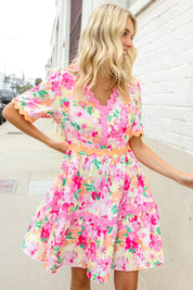 Beautiful You Rose Floral Print Ric Rack Trim Babydoll Dress | Daverri Fashions