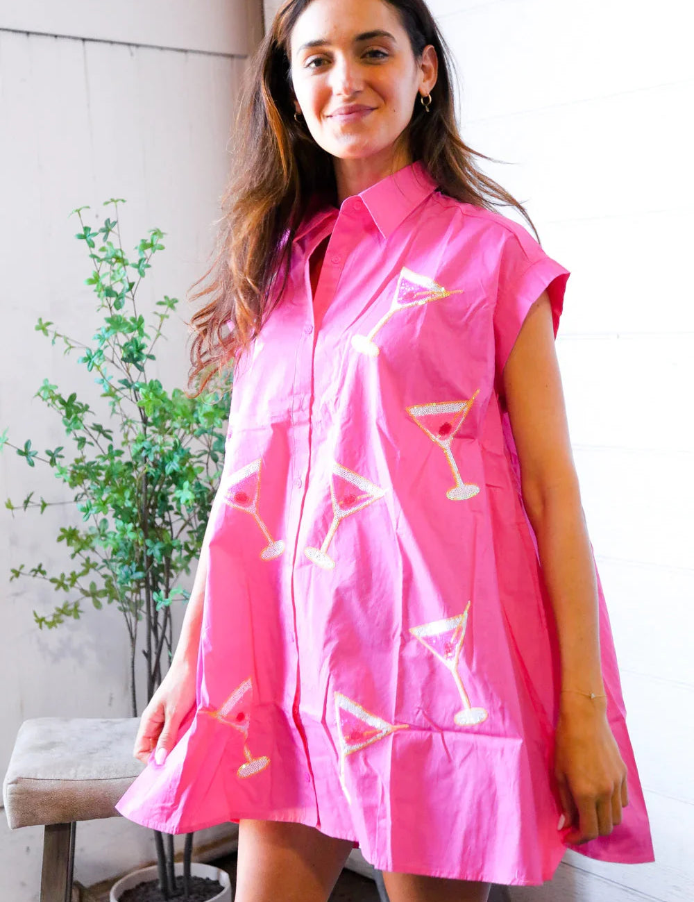 In A Pink Martini Mood Sequin T Shirt Dress | Daverri Fashions