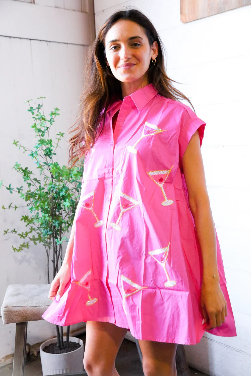 In A Pink Martini Mood Sequin T Shirt Dress | Daverri Fashions