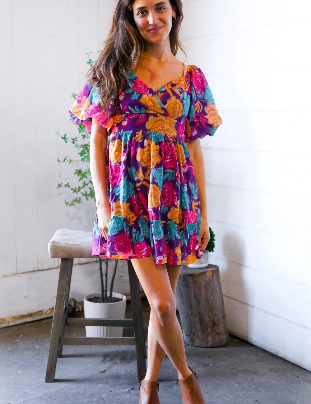 Rosewood Romance Banded Surplice Dress | Daverri Fashions