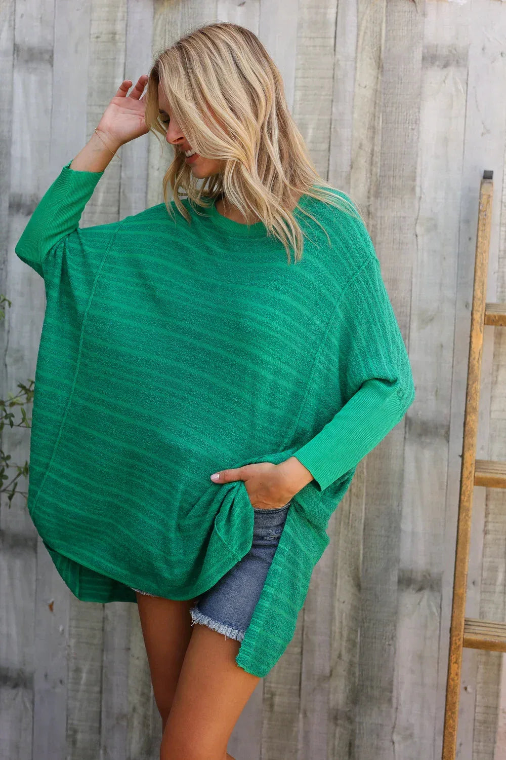 Golden Hour Green Hi Low Pullover - DAVERRI FASHIONS