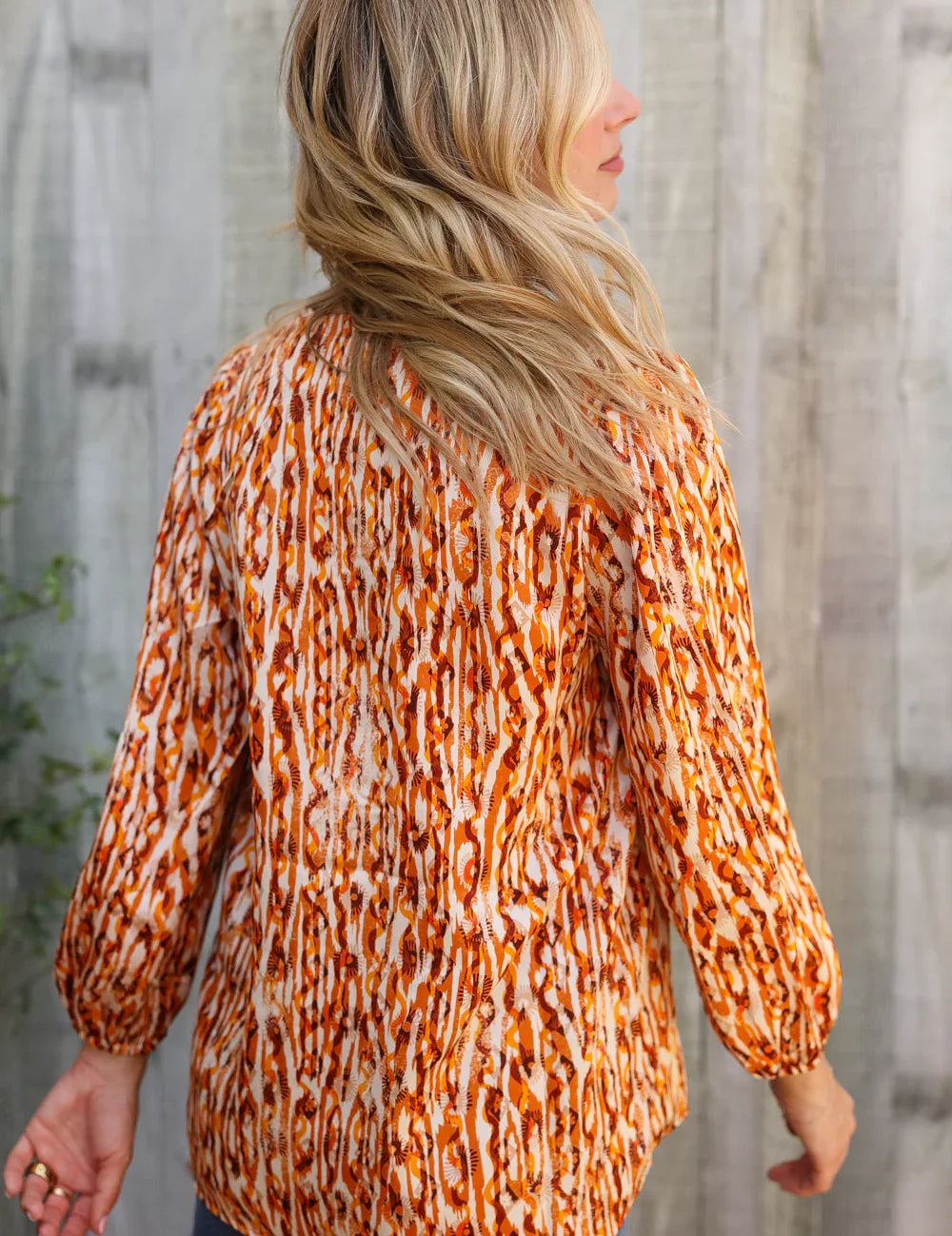 Perfectly You Rust Satin Button-Down V Neck Elastic Sleeve Blouse | Daverri Fashions