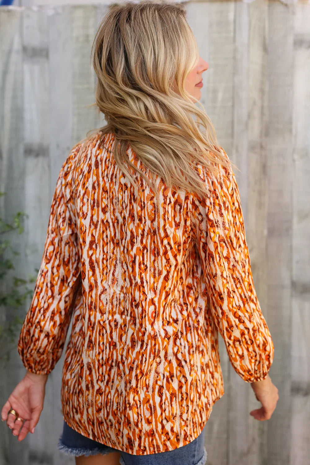 Perfectly You Rust Satin Button-Down V Neck Elastic Sleeve Blouse | Daverri Fashions