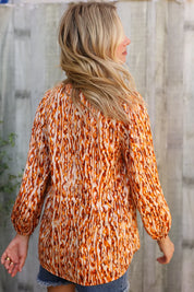 Perfectly You Rust Satin Button-Down V Neck Elastic Sleeve Blouse | Daverri Fashions