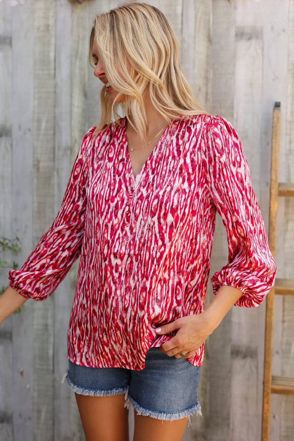 Perfectly You Berry Satin Button-Down V Neck Blouse | Daverri Fashions