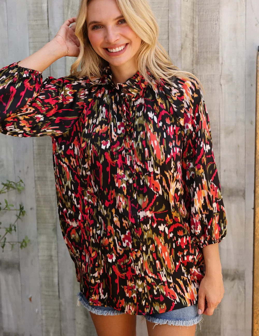 Evening Sunset Scribble Button Down Blouse | Daverri Fashions